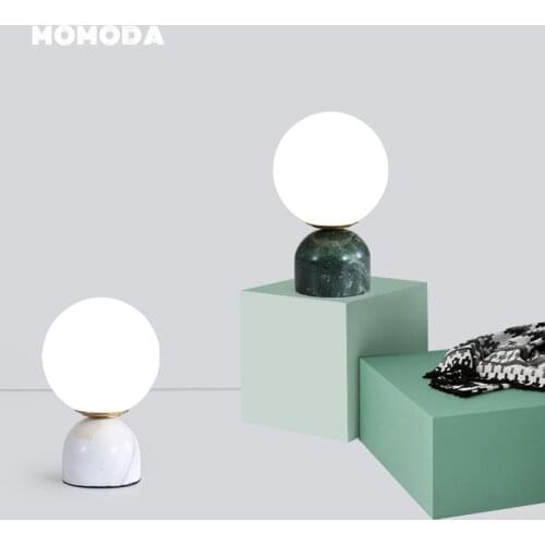 Nordic LED Table Lamps Modern Moon Glass Marble Round Black White Green Desk Lamps Bedroom Living Room Study Indoor Lighting