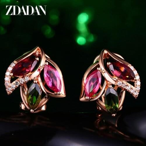 ZDADAN 925 Sterling Silver Ruby Stud Earrings Women Fashion Wedding Zircon Jewelry Gift