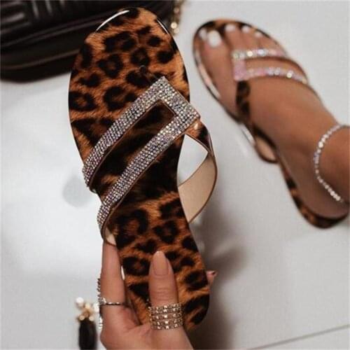 Pzilae rhinestone women slippers flip flops summer crystal bling slides women shoes leopard print casual slip on beach slippers