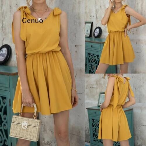 Fashion Sexy Low Cut Sleeveless Bow Bandage Off Shoulder Halter Women Playsuit Loose Women Romper Sexy Playsuit