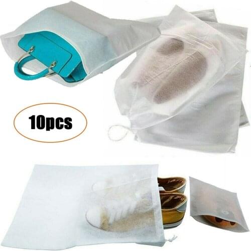 10Pcs/Set Non-Woven Dustproof Shoe Bag White Portable Drawstring Clear Storage Bag Travel Pouch Shoe Dust Covers
