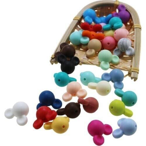 Wholesale 100pcs Mickey Loose Silicone Beads for Teething Necklace Mickey Silicone Teething Beads For Baby Teether BPA Safe