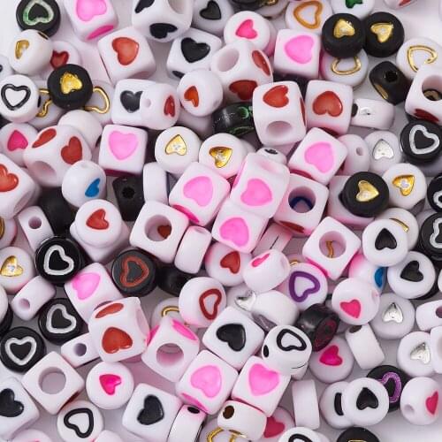 1500pcs Heart Pattern Opaque Acrylic Beads Round Square Loose Beads for Bracelet Earrings Necklace DIY Jewelry Making Findings