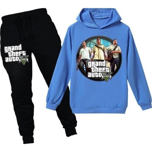 New Grand Theft Auto V Gta 5 Cartoon Pattern Baby Girl Clothes Boys Children Sweatshirt Hoodies Pants 2pcs Sets Costume Fille