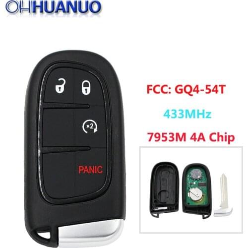 4 button Uncut Smart Remote Key Fob 433MHz 7953M 4A Chip FCC: GQ4-54T for Jeep Cherokee RAM 1500 2500 3500