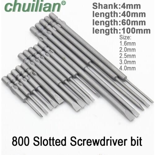 5Pcs/set Slotted Screwdriver Bit 800 4mm Shank Flat Head Slotted Tip Electric Screw Driver Hand Tools length 40MM 60MM 100MM