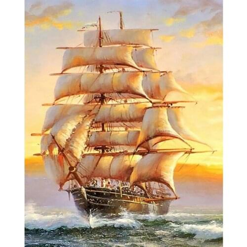 5D Diamond Embroidery Boat Landscape Handmade Diamond Painting Landscape Needlework Cross Stitch Home Decoration