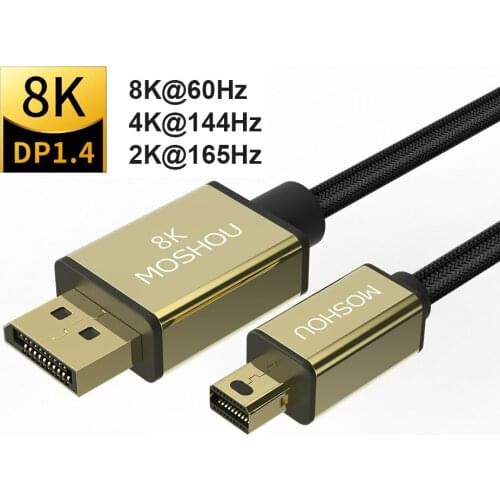8K DP 1.4 Mini DP to Cables Video 8K@60Hz 2K@165Hz MOSHOU 32.4Gpbs 32bit HDR Displayport cable for Graphics card Smart TV HDR