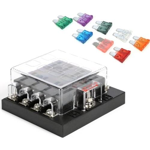 Car Boat 8 Way Blade Fuse Block Box with Clear PC Cover Thumbscrew Protection Cover Label Sticker for Standard Blade Fuse