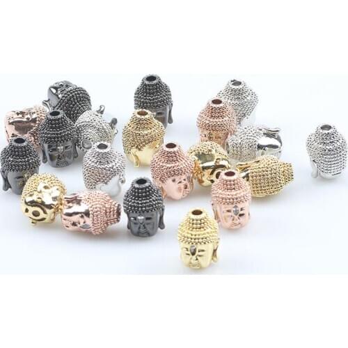 10*13mm 3pcs/lot Buddha Head Metal Brass Micro Pave CZ Beads for Jewelry Making White Crystal Spacer Beads Diy Charms Bracelet