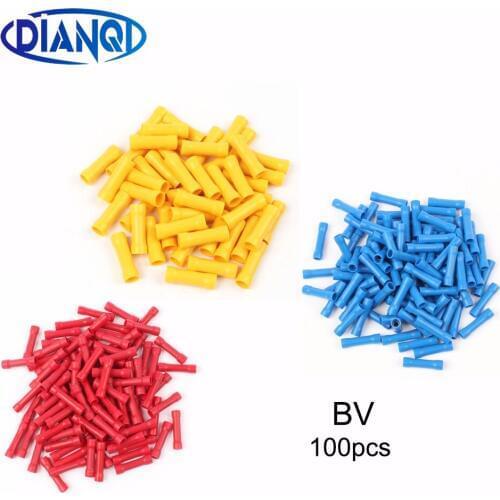 BV1.25 BV2 BV5 Full Insulating Wire Connector wire connector Butt Connectors Crimp Electrical Wire Splice Terminal 100PCS BV