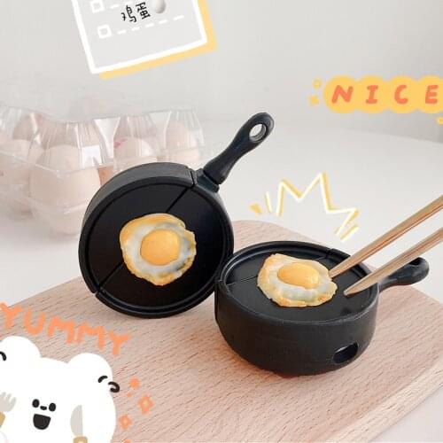 For Airpods Pro Simulation Frying Pan Fried Eggs Earpods Case for Apple Airpods 1 2 3 Key Ring Pendant Wireless Earphone Cover