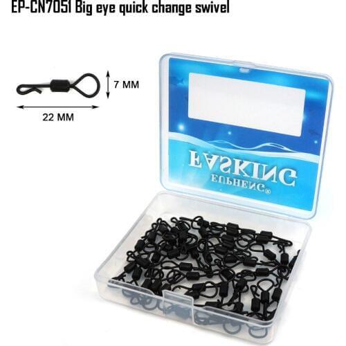 Eupheng 50pcs Matt Black Carp Fishing Big Eye Quick Change Swivel Leader Line Swivel #4 22MM New