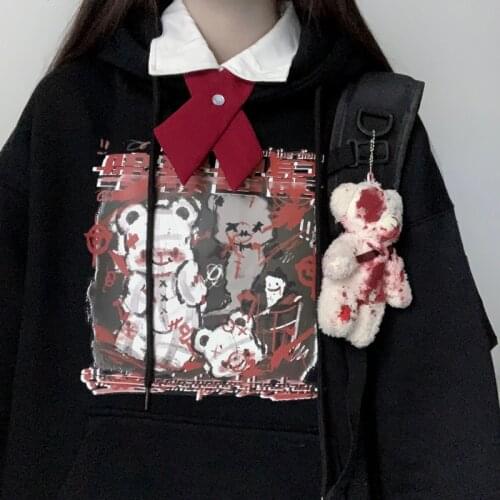 Худи Women Loose Black Anime Print Hoodie Long Sleeve Top Punk Vintage Dropshipping Harajuku Japanese Gothic Pullover Sweatshirt
