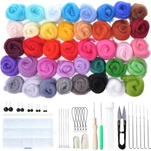 Needle Felting Kit 40 Colors Wool Fibre Roving Craft Material Wool Felt with Needles Tools DIY Art Handwork Craft