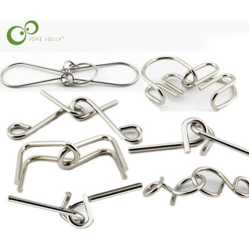 1set=7pcs Hot Sale Metal Wire Puzzle Toy Adult Kid IQ Brain Logic Game Teaser Test Educational Toy Gift Free shipping GYH