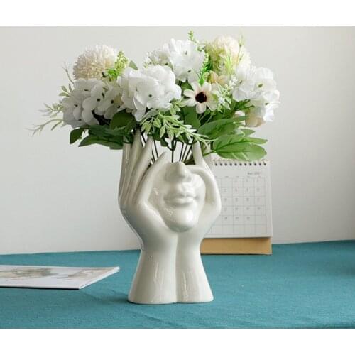 Ceramic Human Face Flower Vase Artistic Plant Flower Pot Arrangement Creatrive Vase For Desk Living Room Table Home Decor