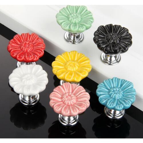 1PC Ceramic Handles Vintage Flower Knob Cabinet Daisy Knobs Furniture Door Cupboard Drawer Kitchen Pull Handles colorful 33mm