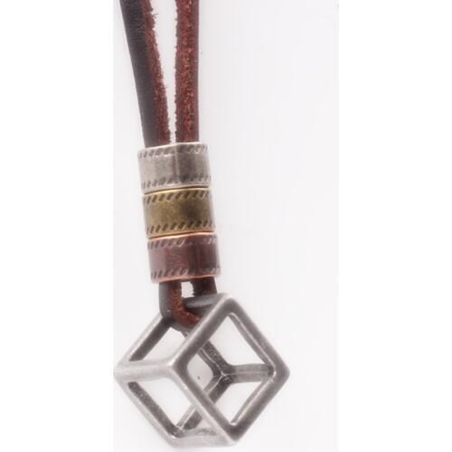 Creative Vintage Real Leather Male Tin Plated Cubic Box Punk Necklaces Pendants Hiderope Tied Square Box Male Jewellery