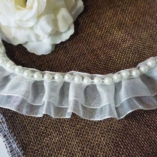 1Yards New Bridal Beaded Lace Fabric Guipure 3.5cm Ribbon Beaded Applique White Lace Appliques For Wedding Dresses encajes VG42