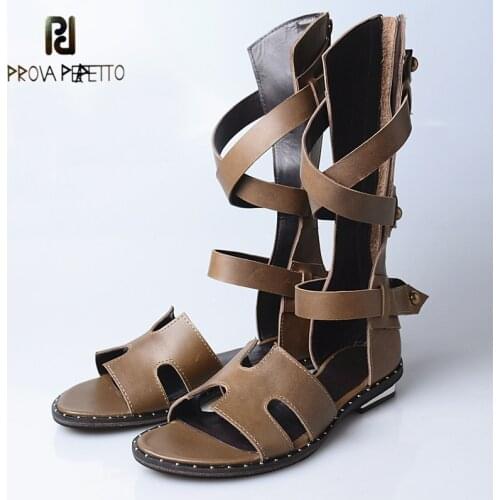 Summer Cowhide Flat-bottomed Rivet Casual All-match Ankle Ring Cross-wrapped Back Zipper Belt Buckle Open Toe Roman Sandals