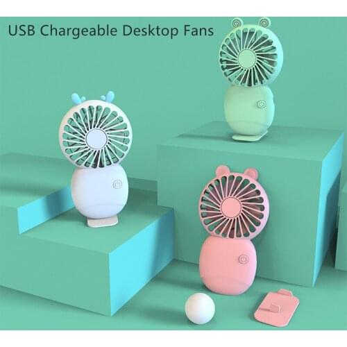 Cute Portable Mini Pocket Fans Handheld USB Chargeable Desktop Fans 3 Mode Adjustable Summer Air Cooler For Outdoor Travel Tool
