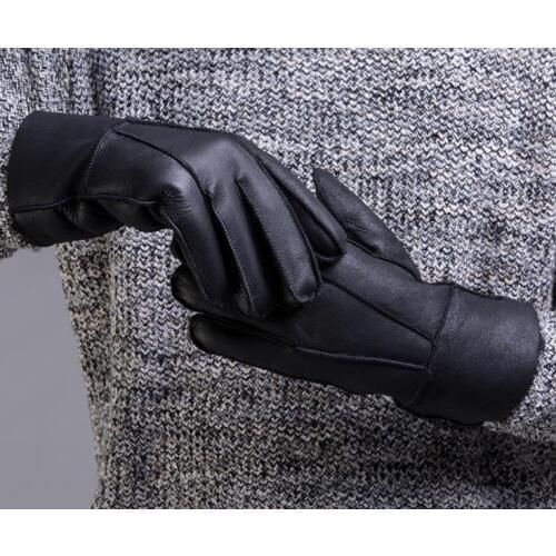 Fashion Men Gloves Mittens Leather Fur Winter Mens Gloves Mens Apparel Accessories Black Glove Mitten