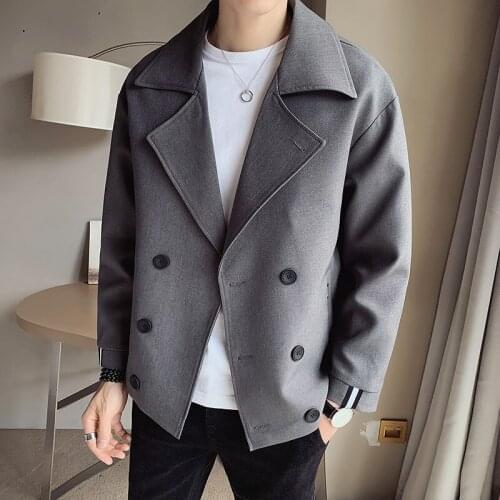 2021 New style Mens High Quality Casual double-breasted jacket/Male slim fit Fashion Leisure coat Black and gray khaki S-3XL