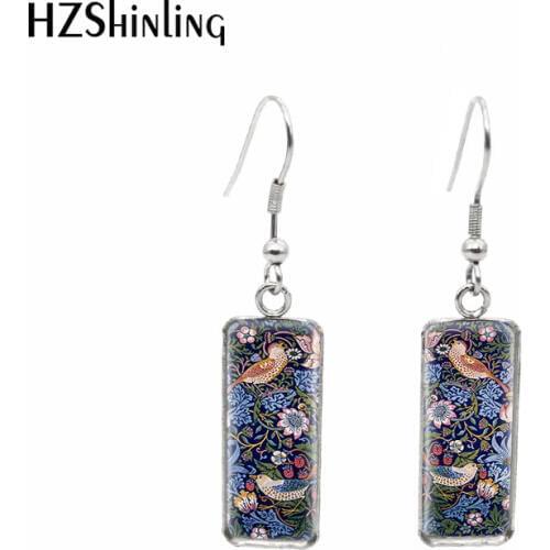 2019 New William Morris Patterns Rectangular Earrings The Strawberry Thief Tapestry Fish Hook Earring Glass Picture Jewelry
