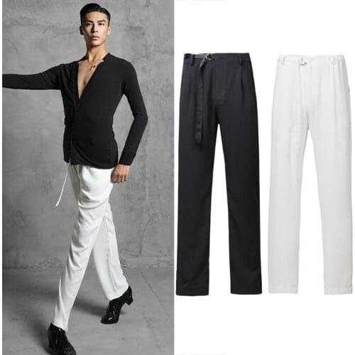 New Latin Dance Pants Men Black National Standard Dance Pants Ballroom Samba Tango Chacha Dancing Performance Clothes SL4418