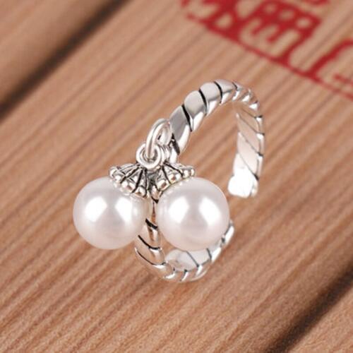 New Trendy Silver Color Pearl Rings For Women Wedding Men Jewelry Finger Rings Wholesale