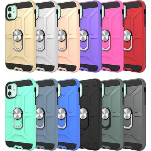 Wholesale TPU PC 2 in 1 Hard Shockproof Metal Ring Holder Magnet Mobile Cell Phone Case For iPhone 11 case