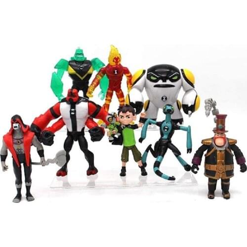 Original Bandai Ben 10 Action Figures 9 Piece Set Four Arms Grey Matter Kineceleran Diamondhead Tennyson Cake Decor Kids Gift