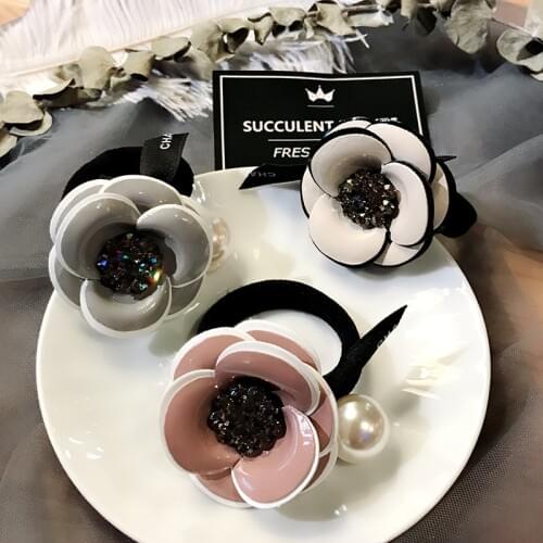 Korea New Sweet Cute Rhinestone Flowers Korea Bold Durable Simple Elastic Hair Rubber Bands for Women Fashion Hair Accessories