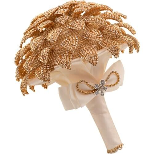 Gold Silver Crystal Flower Bouquet Wedding Flowers Decoration Elegant Bridal Bouquet Rhinestone Luxury Crystal Bouquet HF01