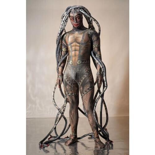 S Cool men Medusa Siamese bodysuit Snake Jumpsuit Halloween party event alien snakes cosplay costume Stage show dance wear