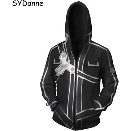 Anime Sword Art Online Hooded Sweater Cosplay Costume Kirigaya Kazuto Kirito Hoodies Sweatshirt Zipper Jacket Coat For Men Women