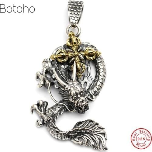 S925 Silver colour Cross Dragon Pendant Buddha Vajra Hang 100% Original Pure 925 Thai Silver colour Men Pendants women Jewelry