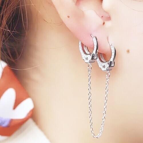 100% 925 fine silver delicate link chain earring for women high quality handcuff earring pave bling cubic zircon hip hop jewelry