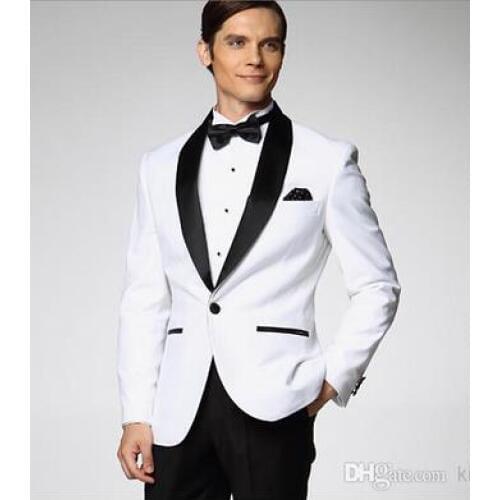 Groom Tuxedos Custom made White Best man Suit Wedding Groomsman/Men Suits Bridegroom Tuxedos ( jacket+Pants+bow tie)