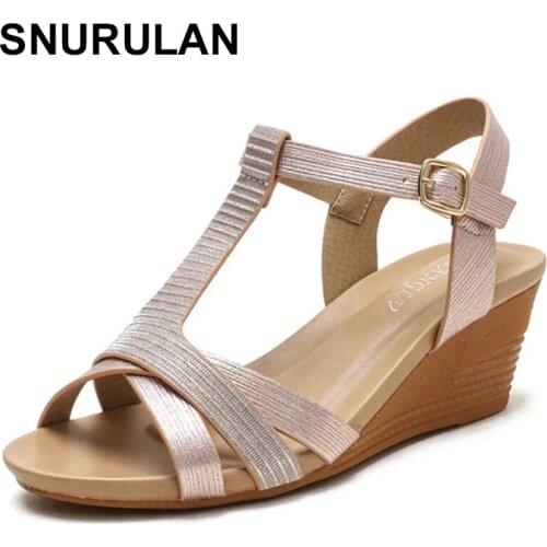 SNURULAN2021 Women Sandals Wedge Platform 5cm Heels Black Sandals Summer Ladies Shoes Fashion Open Toe Casual Female Footwear
