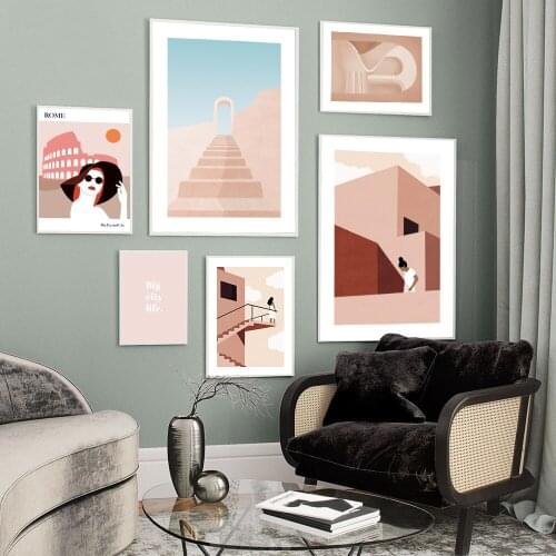 Modern Rome Woman Canvas Painting Abstract Graphic Arch Poster and Prints Wall Art Color Pictures For Living Room Nordic Decor