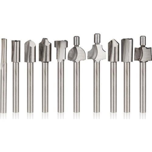 10pcs HSS Router Bits 1/8 Shank Straight Trim V Groove Cove Dremel Router Engraving Bits for Rotary Tools Woodworking Carving