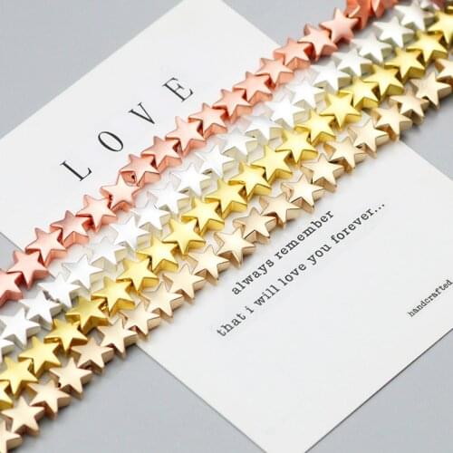 WLYeeS Natural Stone Pentagram 14 Gold Silver Hematite Beads Star Charm Spacer Loose Beads For Jewelry Bracelet Making DIY 15"