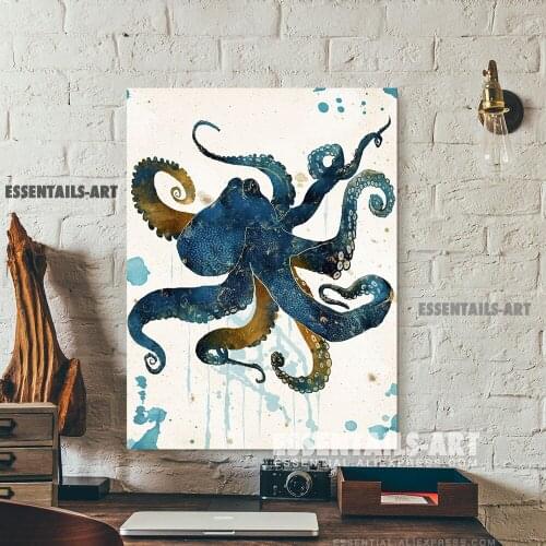 Japanese Abstract octopus Metallic Canvas Wall Art Painting Poster Bedroom studio print Living kid Room Home Decoration Prints