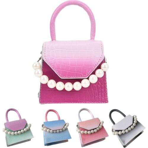 Lady PU Mini Shoulder Bags for Women Pearls Chain Rainbow Gradient Color Girl fashion Tote Handbag