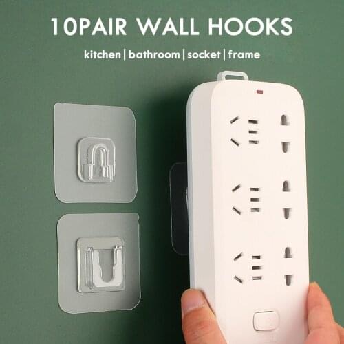 10 Pairs Double Sided Adhesive Wall Hooks Strong Transparent Suction Cup Sucker Wall Storage Hook Holder For Kitchen Bathroom