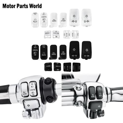10 pcs Motorcycle Hand Control Switch Housing Buttons Caps Black Chrome For Harley Touring Electra Glide Street Glide 1996-2013