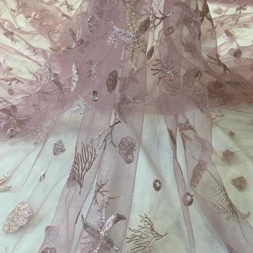 130cm Width Purple Embroidery Sea Star Coral Lace Fabric For Dress Shirt, By The Yard