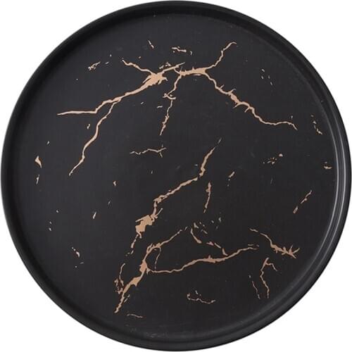 20Cm Gold Black Marble Ceramic Dish Porcelain Cutlery Set Kitchen Table European Decorative Dessert Steak Plate